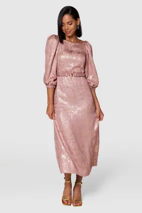 SARAH A-LINE MIDI DRESS (JAQUARD/PINK ROSE)