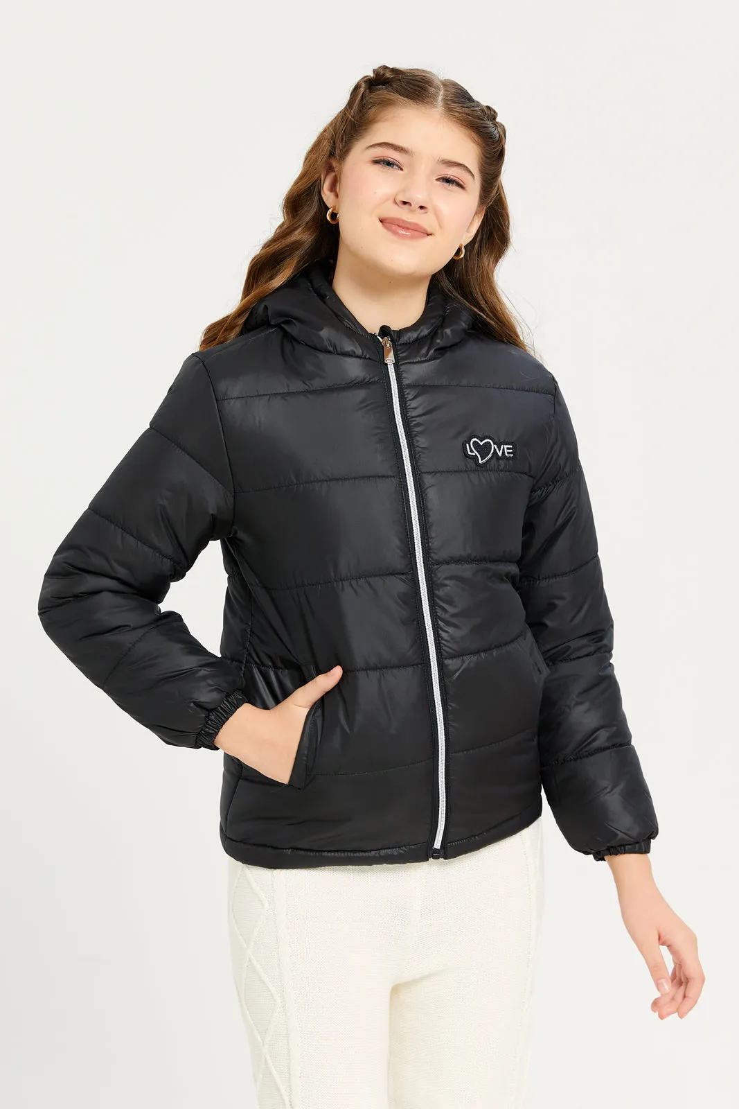 Senior Girls Black Hooded Jacket: