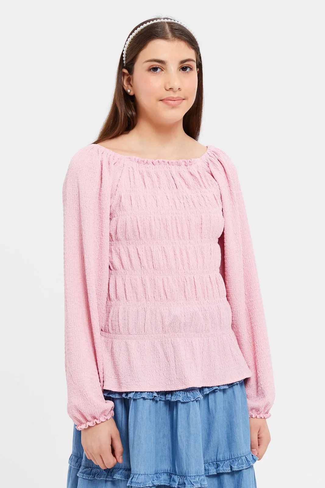 Senior Girls Pink Smocking Top