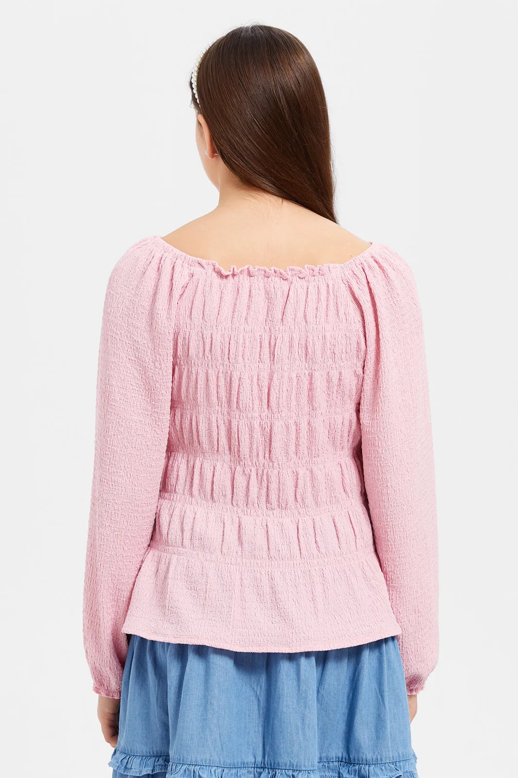 Senior Girls Pink Smocking Top