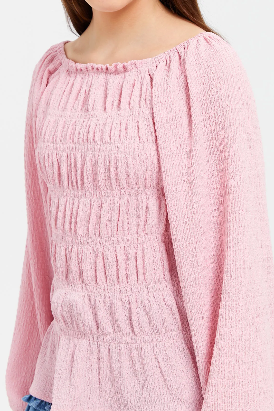 Senior Girls Pink Smocking Top