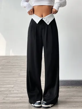 SHEIN EZwear Contrast Color Turn-Waist Trousers