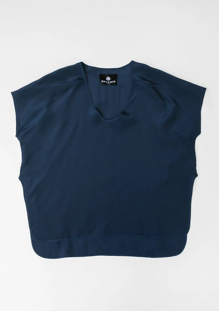 SHIRT SLEEVELESS U COLLAR - SILK dark blue