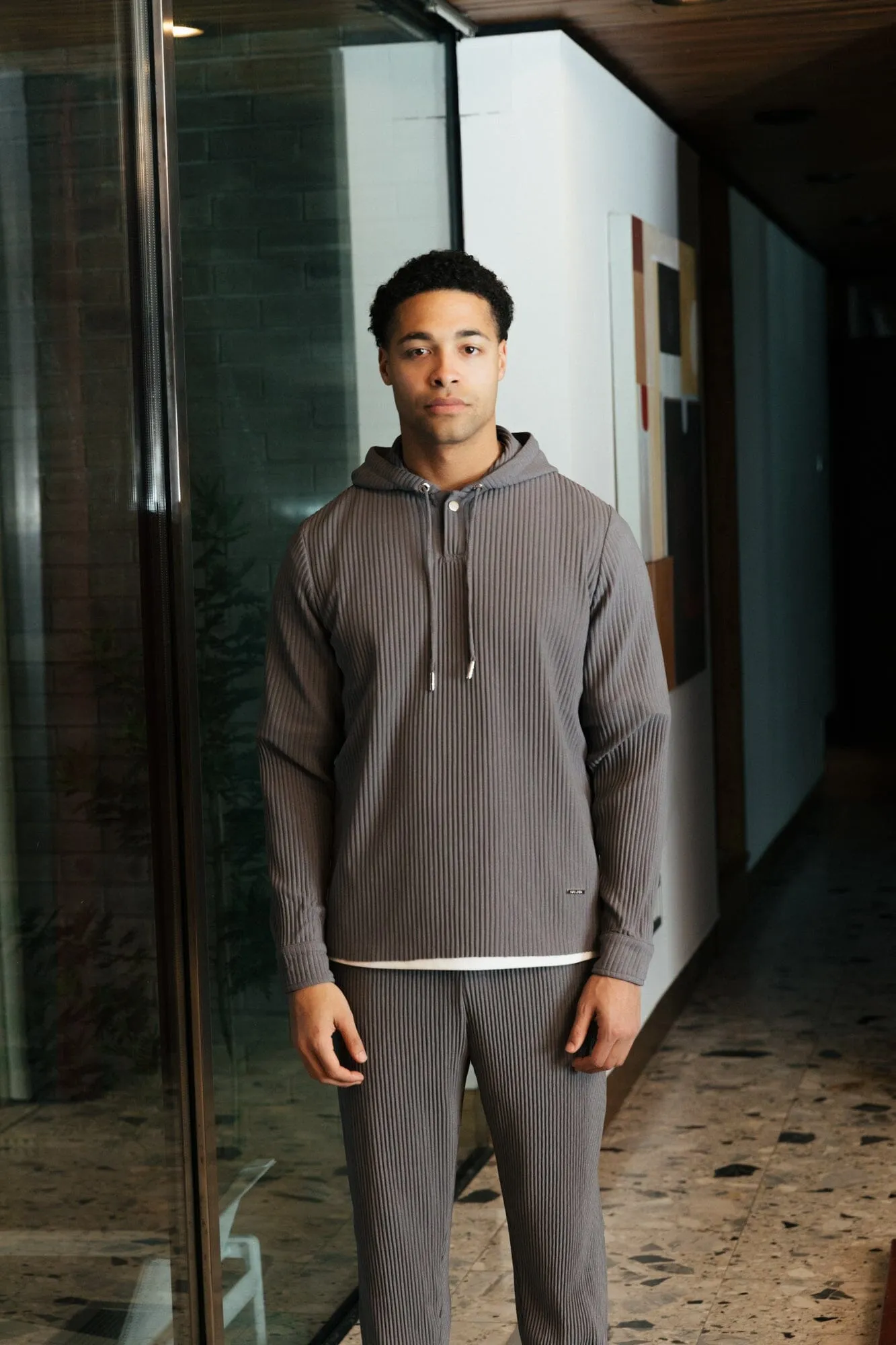 Slate Grey Pleated Hoodie