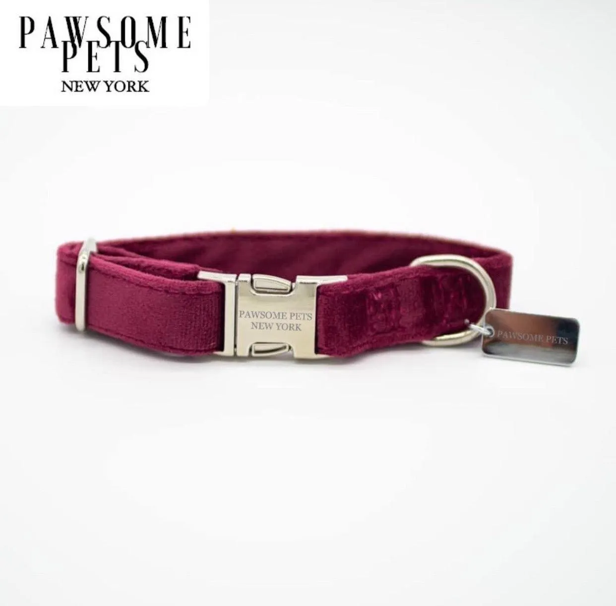 SMALL SIZE DOG & CAT COLLAR - BURGUNDY VELVET