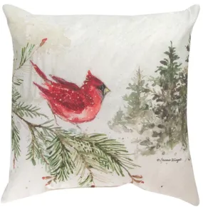 Snowy Forest Owl/Cardinal Indoor-Outdoor Reversible Pillow by Susan Winget©