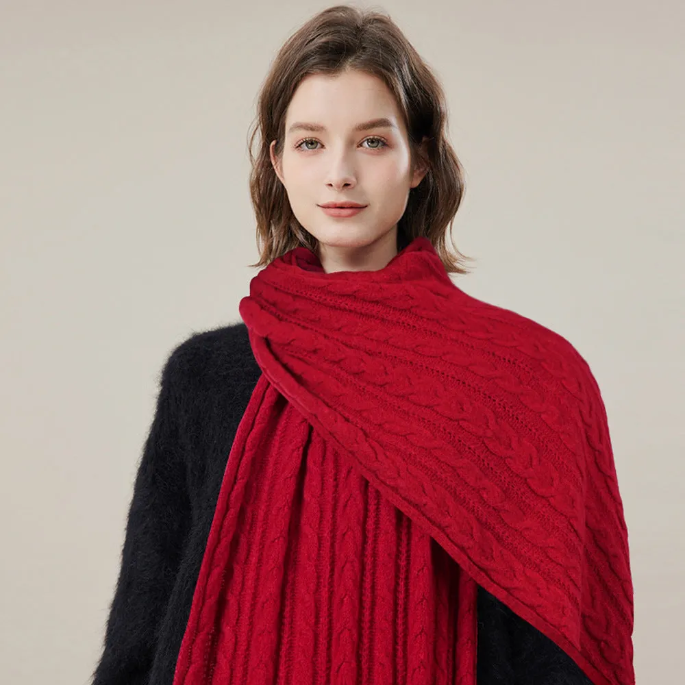 Solid Color Scarf For Women Winter Warm Fashion Versatile  Shawl Korean Style Sweet Knitted Woolen Long Scarf