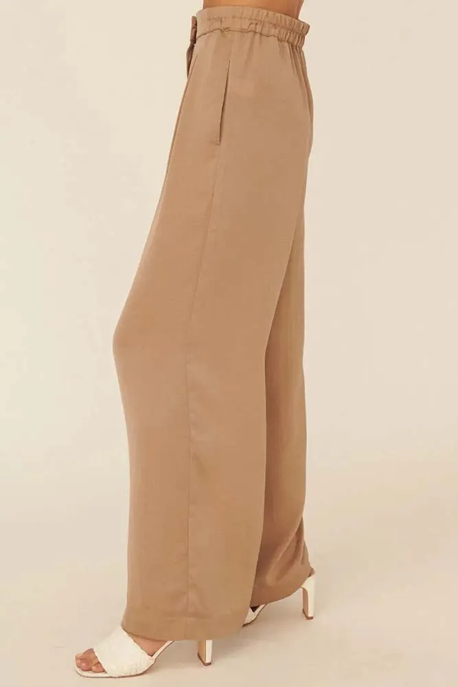 Solid Pleated High-Rise Elastic Waist Pants