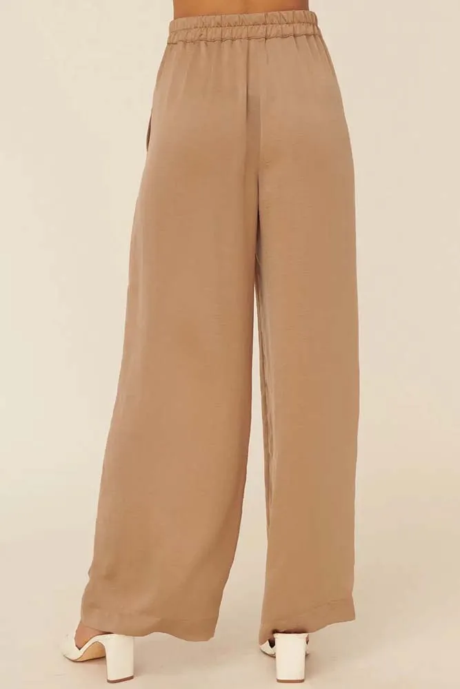 Solid Pleated High-Rise Elastic Waist Pants