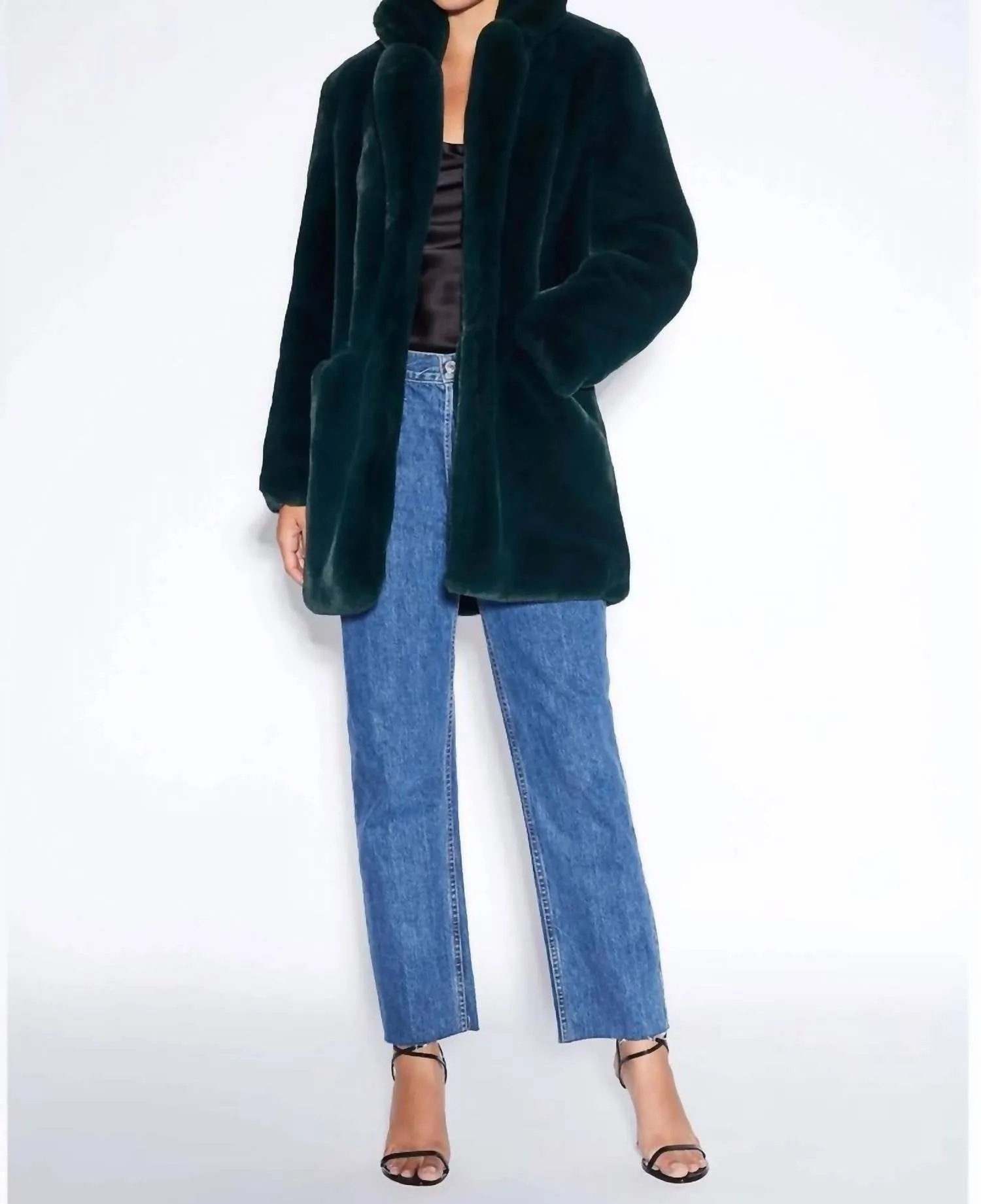 Sophie Faux Fur Coat in Emerald