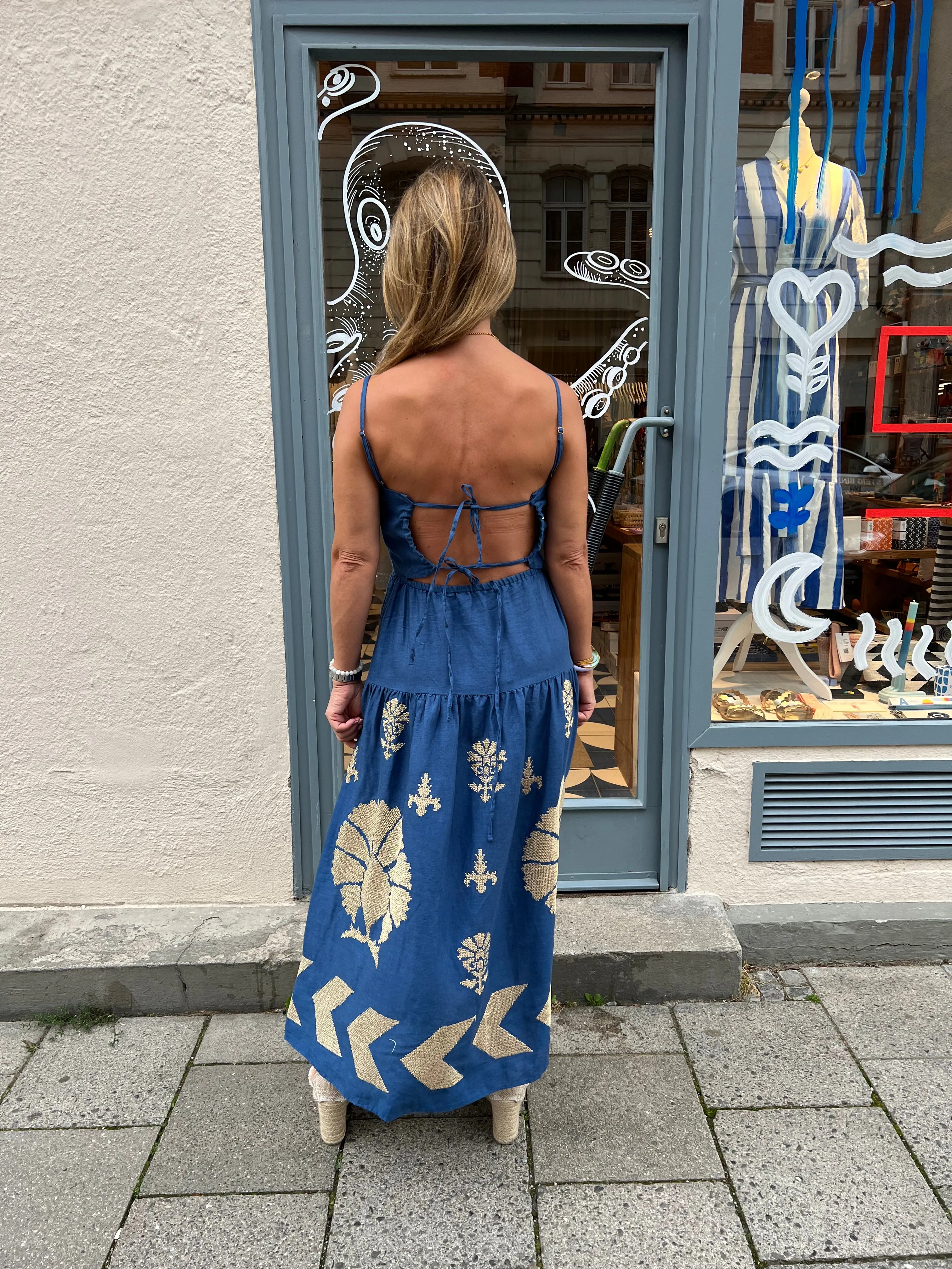 STRAPPY LINEN DRESS "PEACOCK"