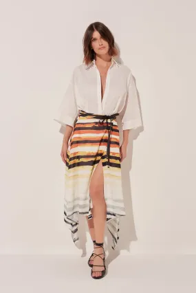 Striped Fish Midi Skirt With Leather Straps E4915A1728