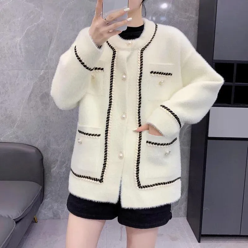 Sweater Korean Fashion Faux Fur Round Neck Long Sleeves L S3802409