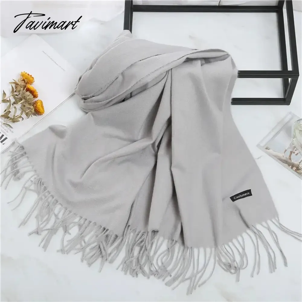 Tavimart Winter Women Cashmere Scarves Solid Color Lady Thicken Warm Pashmina Shawl Tassel Scarves Versatile Fashion Female Long Scarves