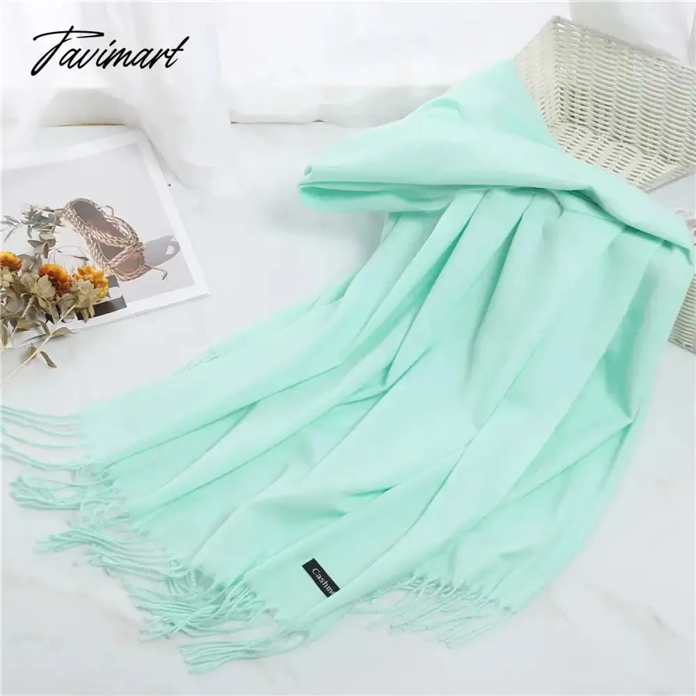 Tavimart Winter Women Cashmere Scarves Solid Color Lady Thicken Warm Pashmina Shawl Tassel Scarves Versatile Fashion Female Long Scarves