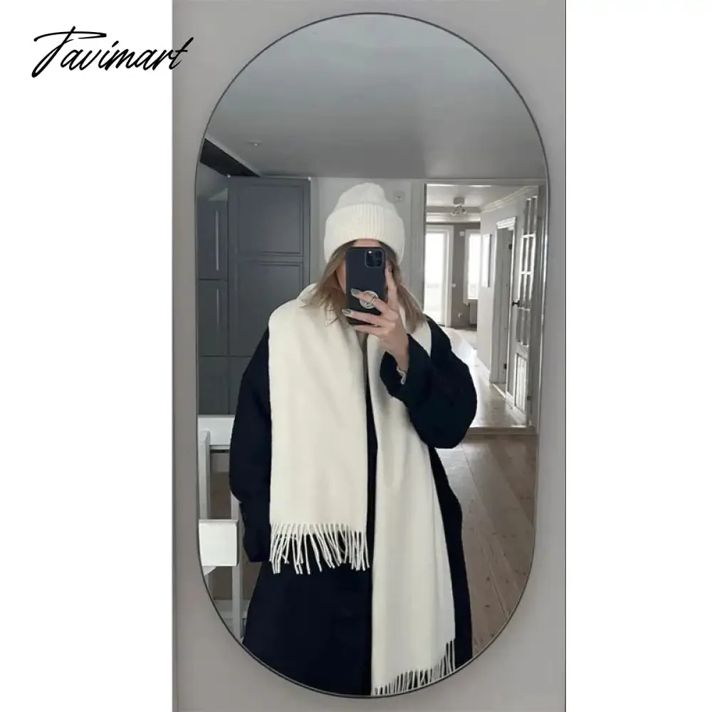 Tavimart Winter Women Cashmere Scarves Solid Color Lady Thicken Warm Pashmina Shawl Tassel Scarves Versatile Fashion Female Long Scarves