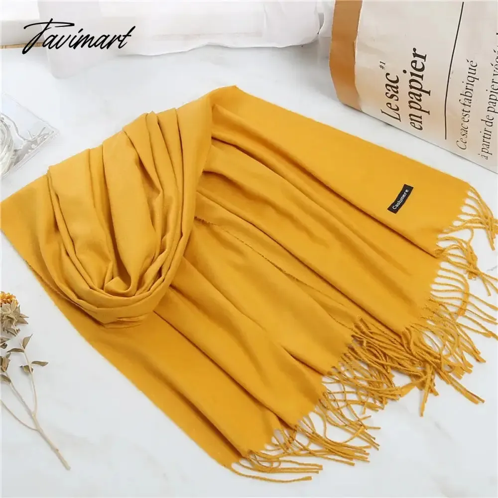 Tavimart Winter Women Cashmere Scarves Solid Color Lady Thicken Warm Pashmina Shawl Tassel Scarves Versatile Fashion Female Long Scarves