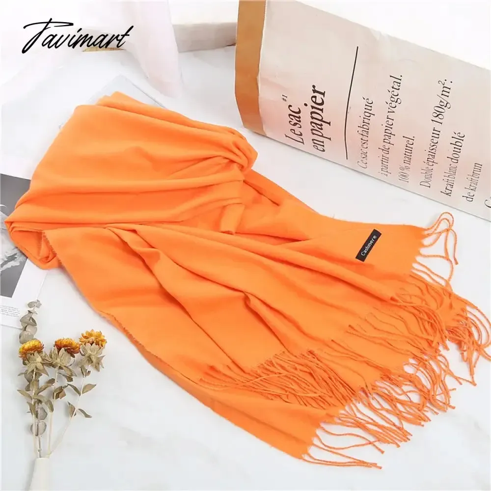 Tavimart Winter Women Cashmere Scarves Solid Color Lady Thicken Warm Pashmina Shawl Tassel Scarves Versatile Fashion Female Long Scarves