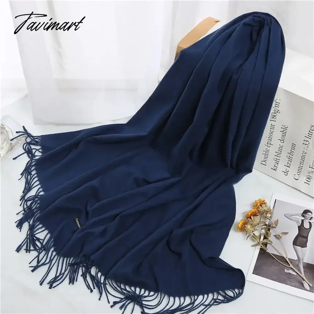 Tavimart Winter Women Cashmere Scarves Solid Color Lady Thicken Warm Pashmina Shawl Tassel Scarves Versatile Fashion Female Long Scarves