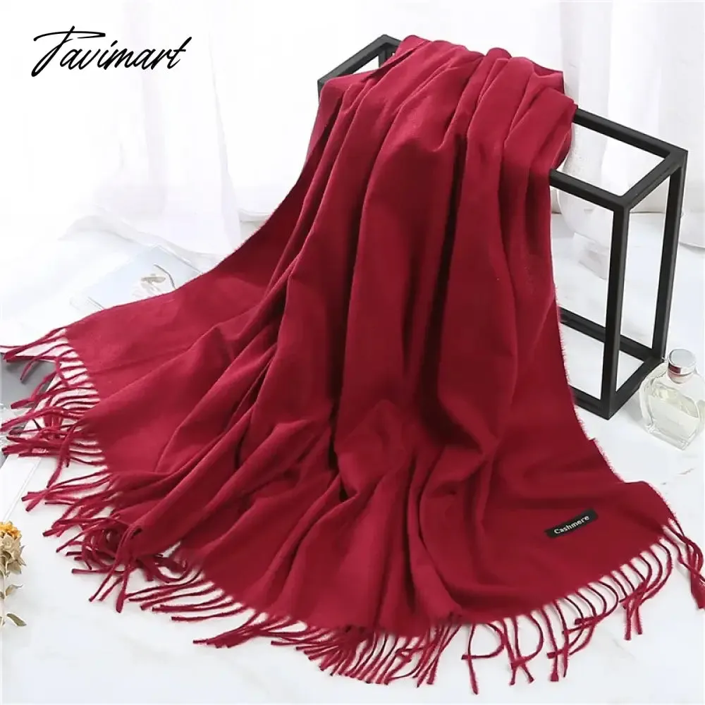 Tavimart Winter Women Cashmere Scarves Solid Color Lady Thicken Warm Pashmina Shawl Tassel Scarves Versatile Fashion Female Long Scarves