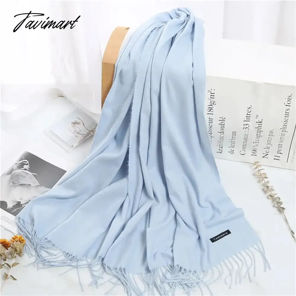 Tavimart Winter Women Cashmere Scarves Solid Color Lady Thicken Warm Pashmina Shawl Tassel Scarves Versatile Fashion Female Long Scarves