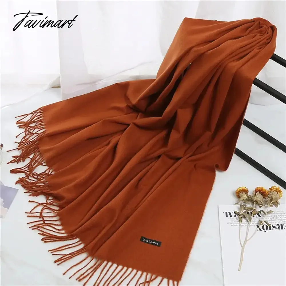 Tavimart Winter Women Cashmere Scarves Solid Color Lady Thicken Warm Pashmina Shawl Tassel Scarves Versatile Fashion Female Long Scarves