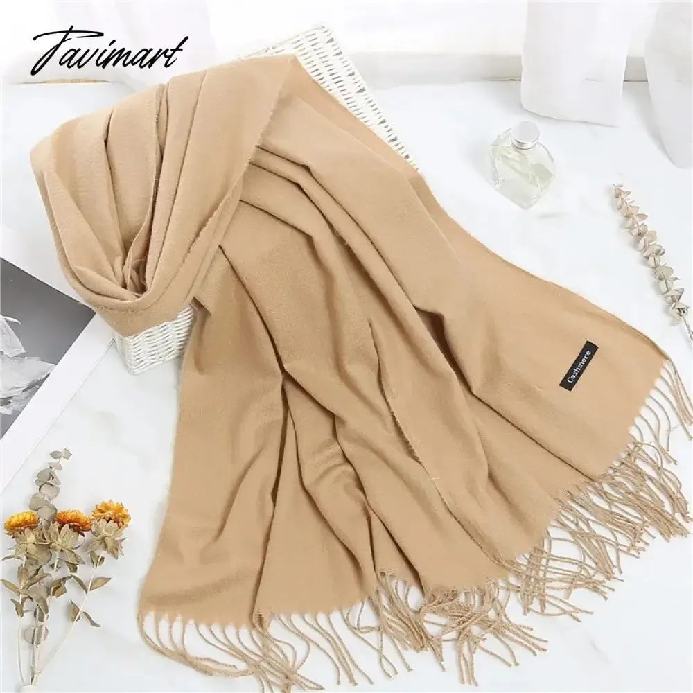 Tavimart Winter Women Cashmere Scarves Solid Color Lady Thicken Warm Pashmina Shawl Tassel Scarves Versatile Fashion Female Long Scarves