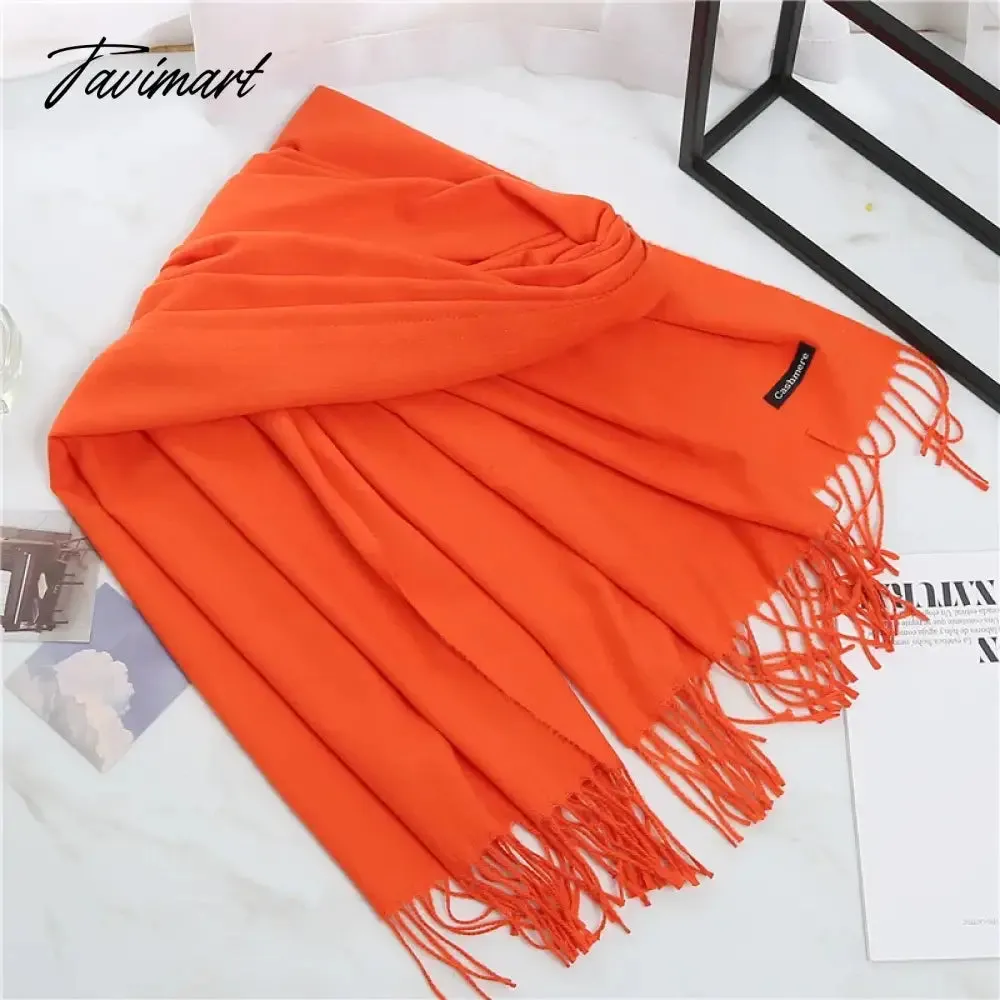 Tavimart Winter Women Cashmere Scarves Solid Color Lady Thicken Warm Pashmina Shawl Tassel Scarves Versatile Fashion Female Long Scarves