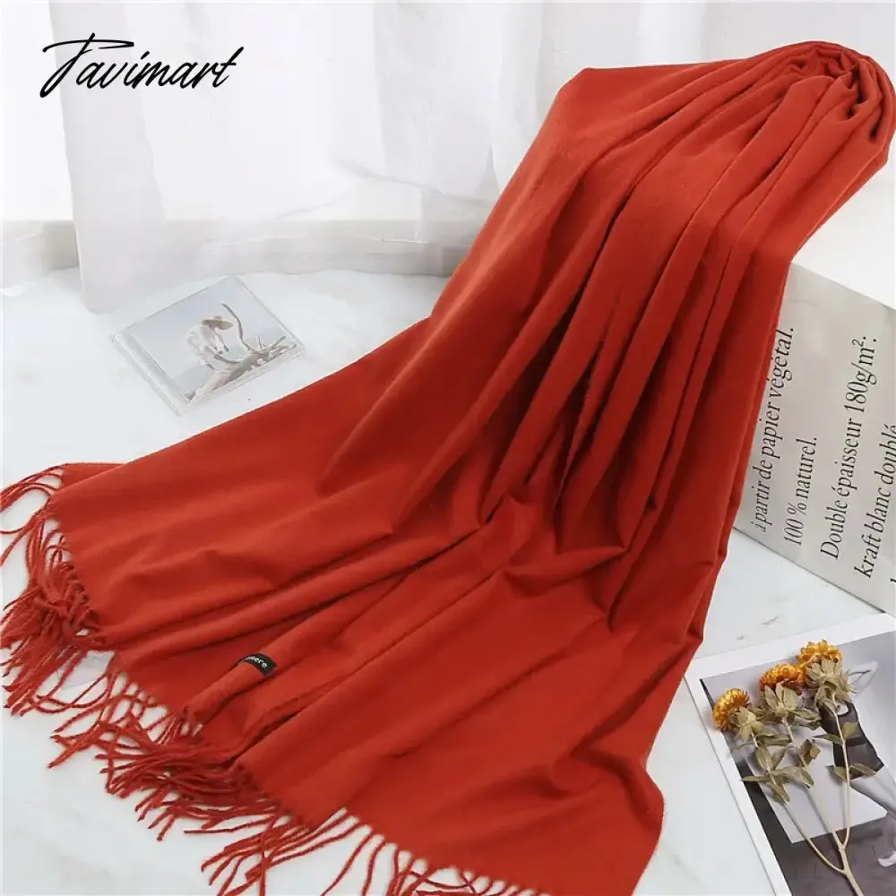 Tavimart Winter Women Cashmere Scarves Solid Color Lady Thicken Warm Pashmina Shawl Tassel Scarves Versatile Fashion Female Long Scarves