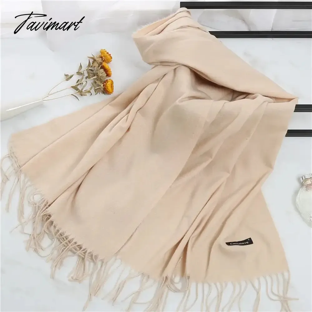 Tavimart Winter Women Cashmere Scarves Solid Color Lady Thicken Warm Pashmina Shawl Tassel Scarves Versatile Fashion Female Long Scarves