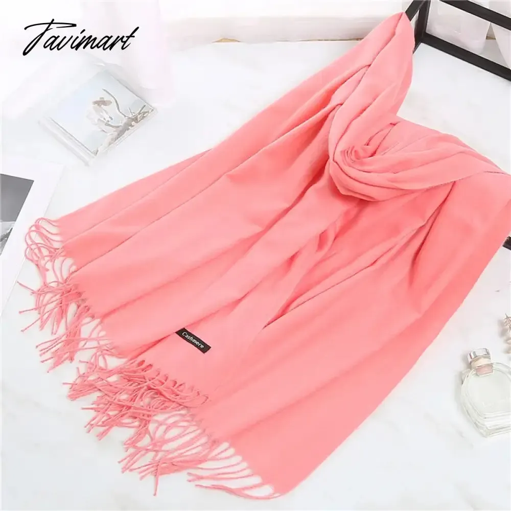 Tavimart Winter Women Cashmere Scarves Solid Color Lady Thicken Warm Pashmina Shawl Tassel Scarves Versatile Fashion Female Long Scarves