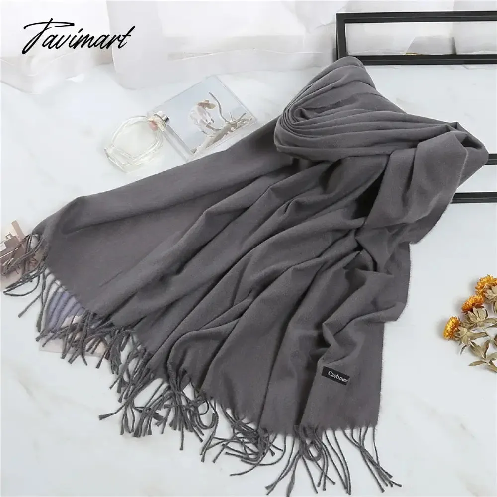 Tavimart Winter Women Cashmere Scarves Solid Color Lady Thicken Warm Pashmina Shawl Tassel Scarves Versatile Fashion Female Long Scarves