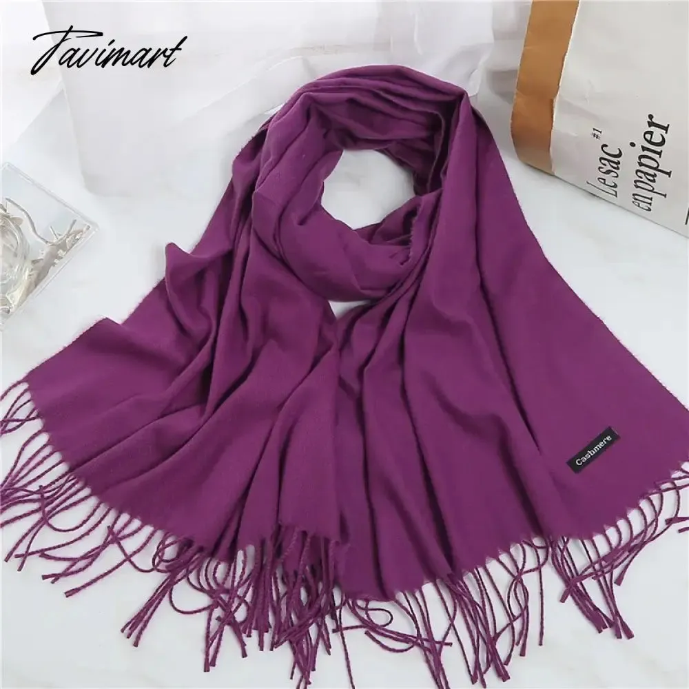 Tavimart Winter Women Cashmere Scarves Solid Color Lady Thicken Warm Pashmina Shawl Tassel Scarves Versatile Fashion Female Long Scarves