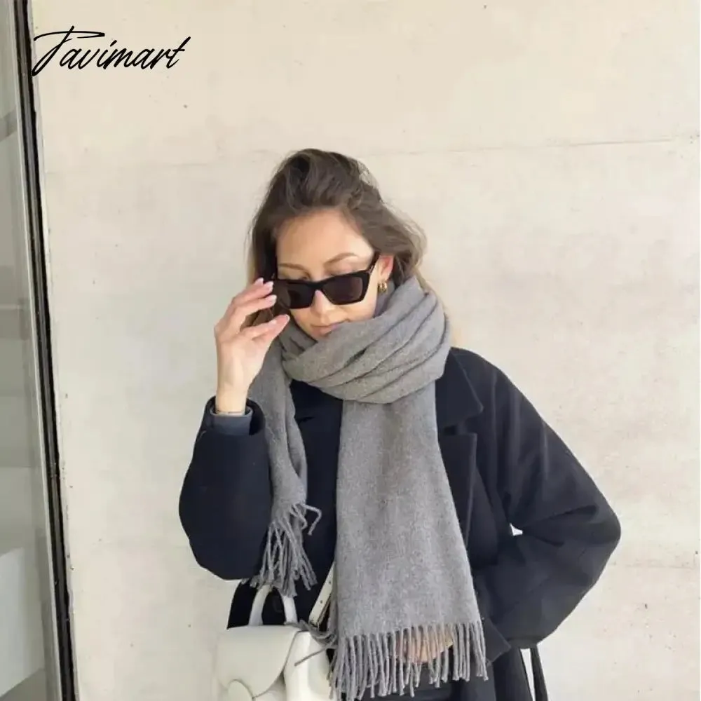 Tavimart Winter Women Cashmere Scarves Solid Color Lady Thicken Warm Pashmina Shawl Tassel Scarves Versatile Fashion Female Long Scarves