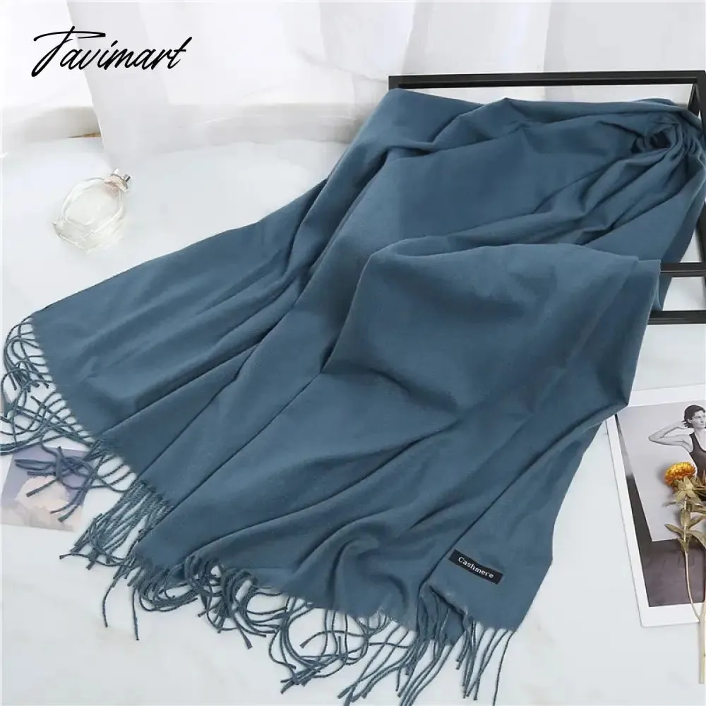 Tavimart Winter Women Cashmere Scarves Solid Color Lady Thicken Warm Pashmina Shawl Tassel Scarves Versatile Fashion Female Long Scarves