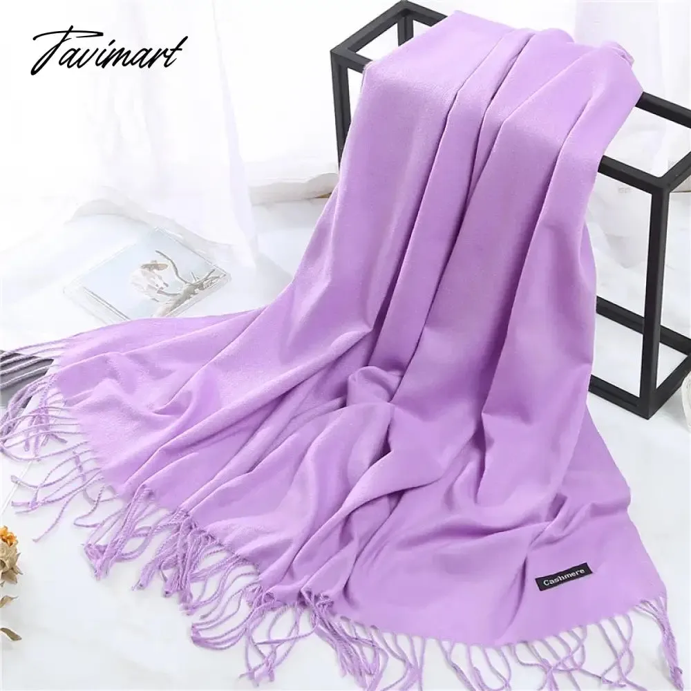 Tavimart Winter Women Cashmere Scarves Solid Color Lady Thicken Warm Pashmina Shawl Tassel Scarves Versatile Fashion Female Long Scarves