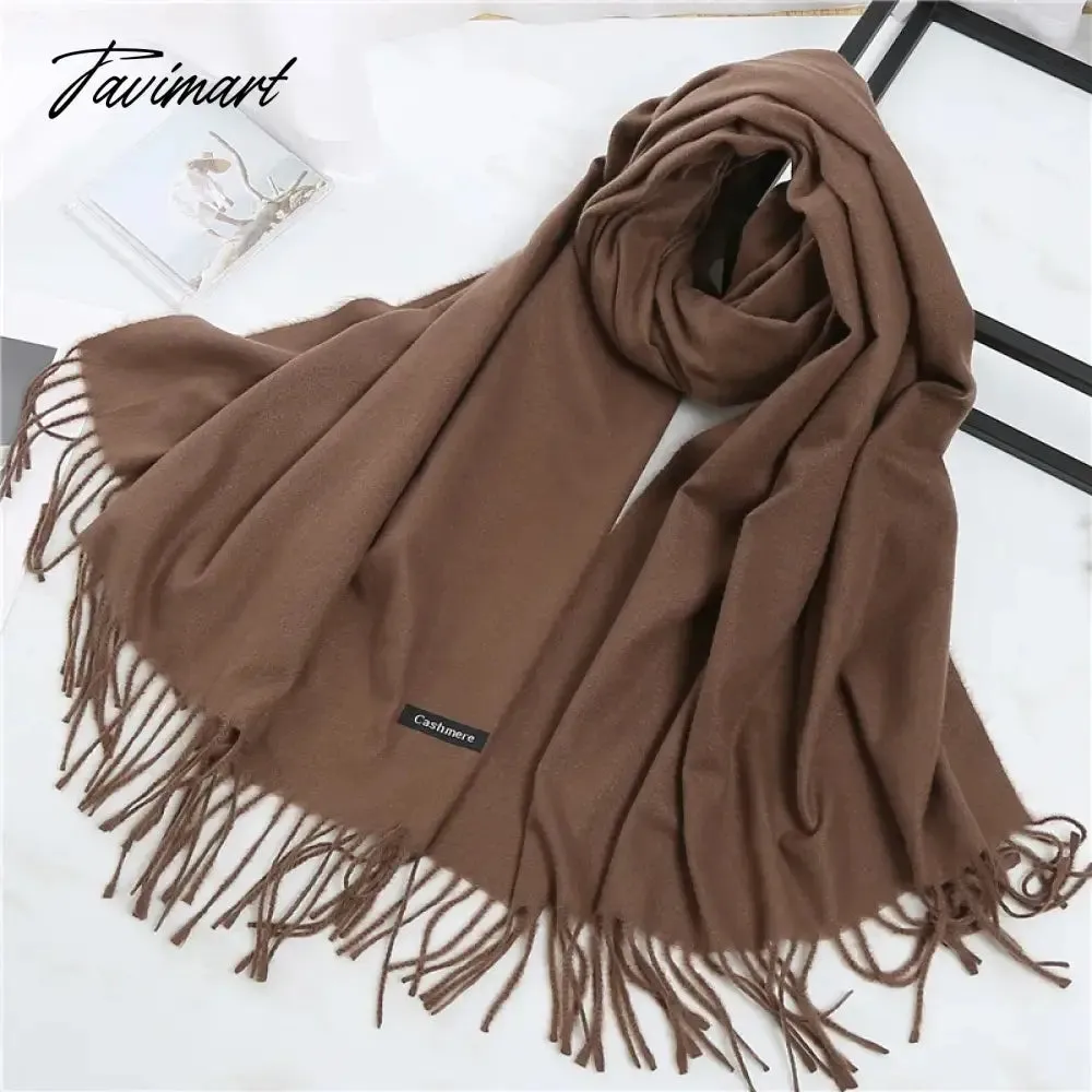 Tavimart Winter Women Cashmere Scarves Solid Color Lady Thicken Warm Pashmina Shawl Tassel Scarves Versatile Fashion Female Long Scarves