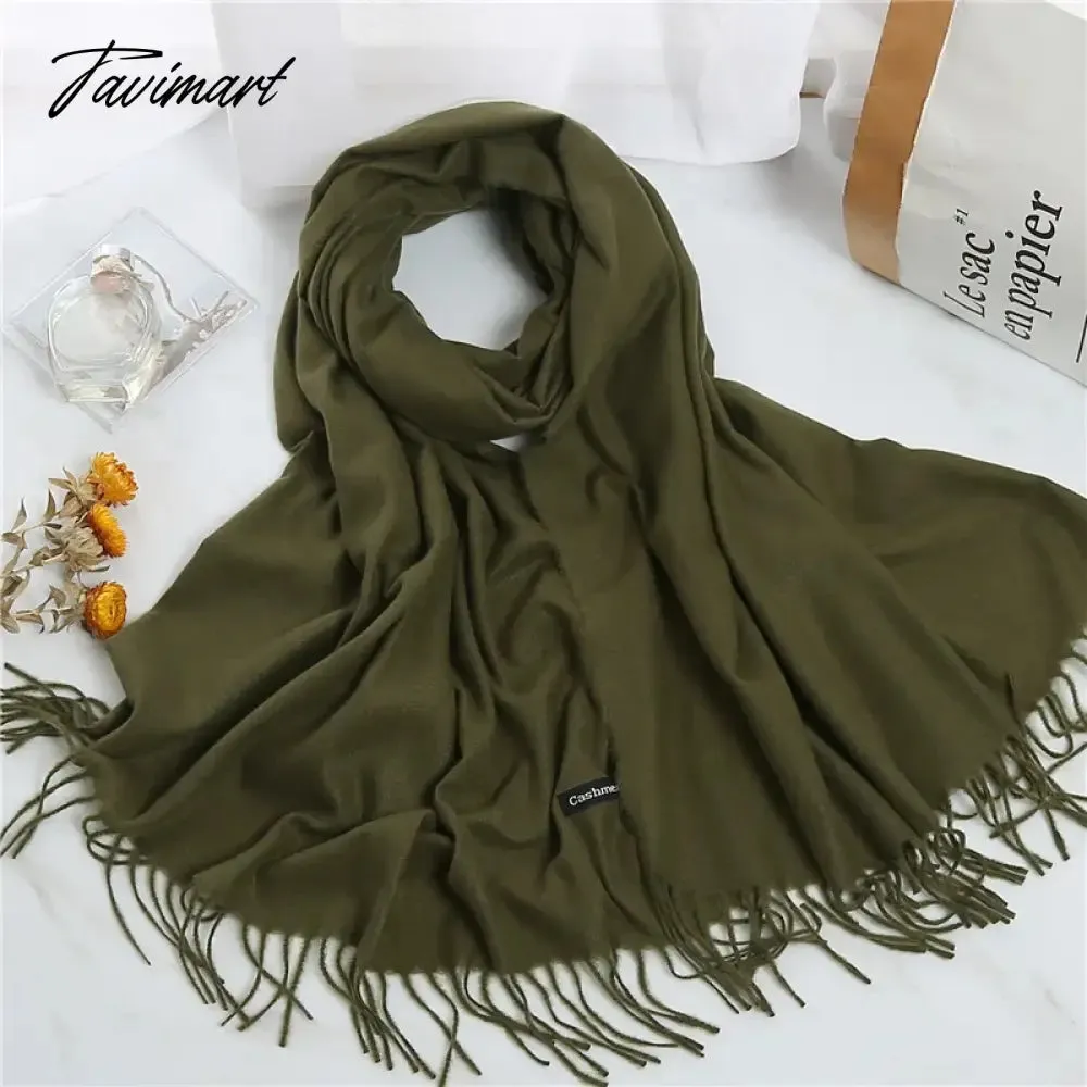 Tavimart Winter Women Cashmere Scarves Solid Color Lady Thicken Warm Pashmina Shawl Tassel Scarves Versatile Fashion Female Long Scarves