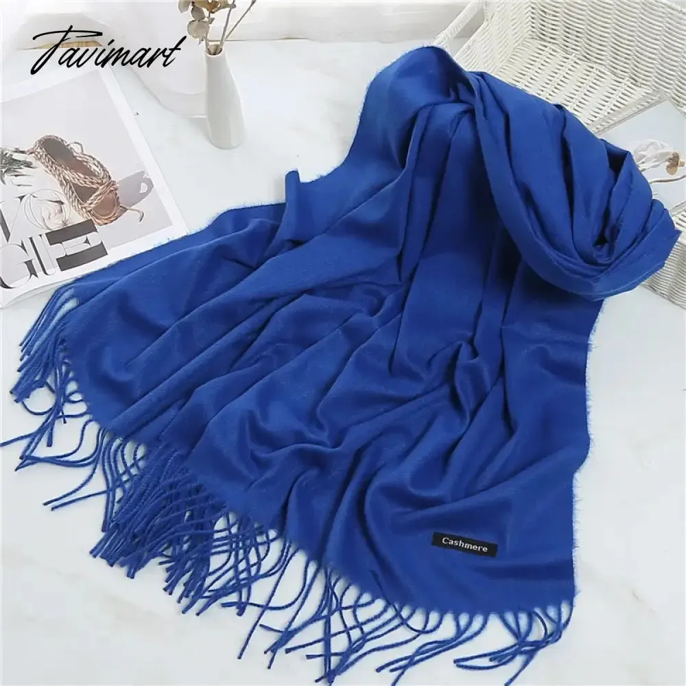 Tavimart Winter Women Cashmere Scarves Solid Color Lady Thicken Warm Pashmina Shawl Tassel Scarves Versatile Fashion Female Long Scarves