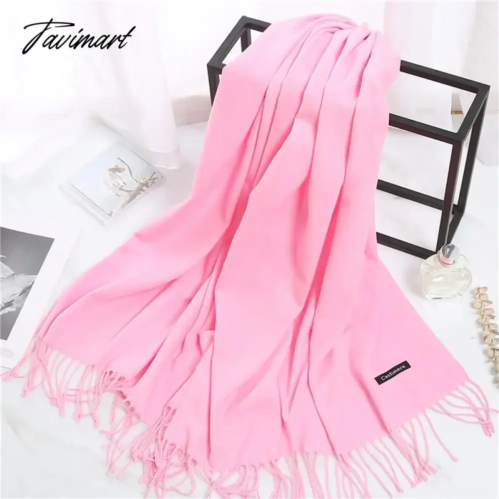 Tavimart Winter Women Cashmere Scarves Solid Color Lady Thicken Warm Pashmina Shawl Tassel Scarves Versatile Fashion Female Long Scarves