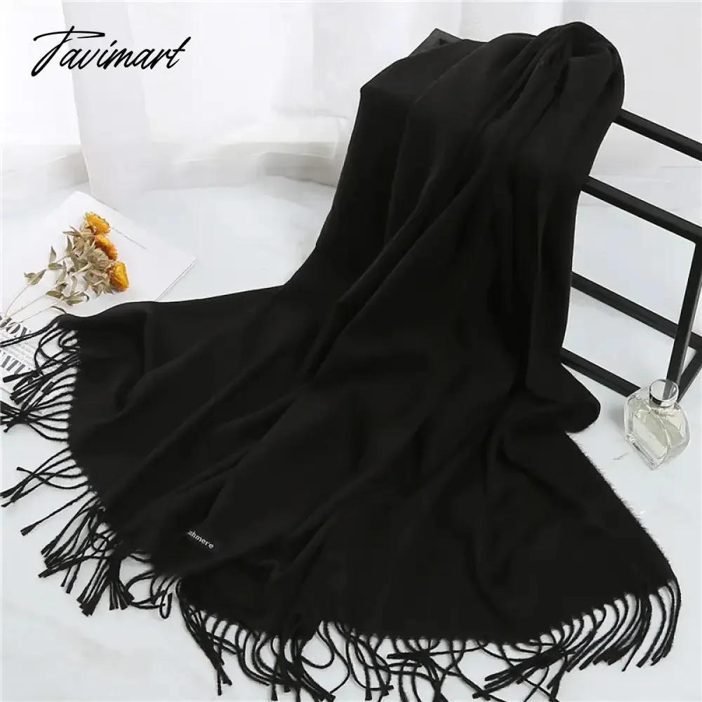 Tavimart Winter Women Cashmere Scarves Solid Color Lady Thicken Warm Pashmina Shawl Tassel Scarves Versatile Fashion Female Long Scarves