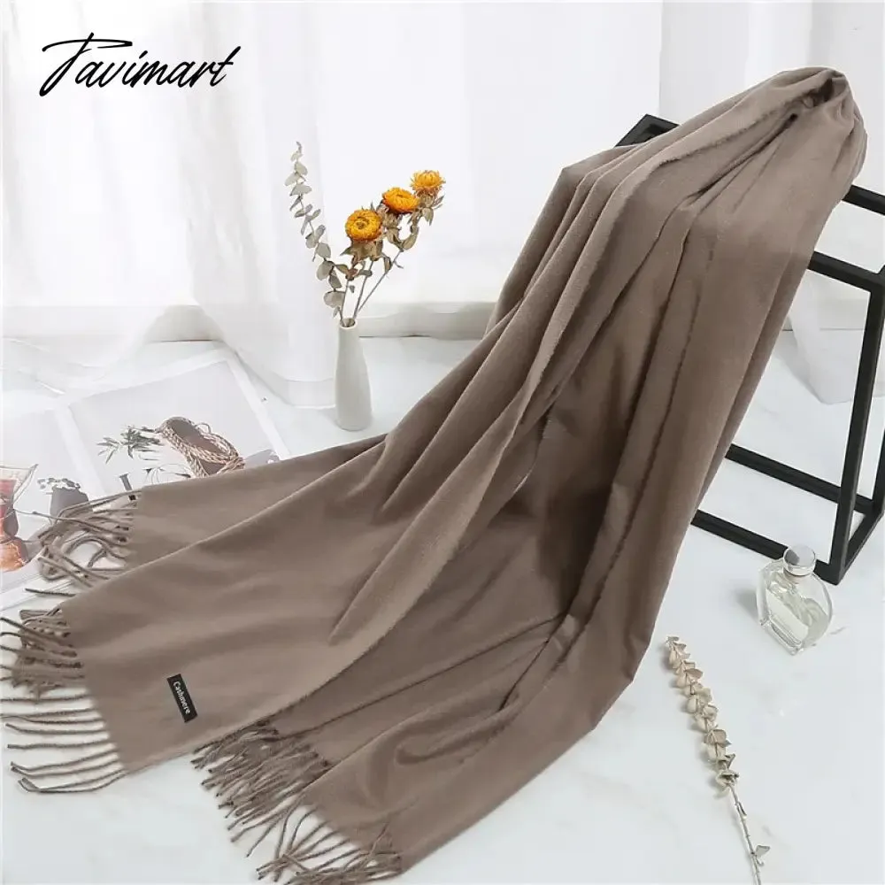 Tavimart Winter Women Cashmere Scarves Solid Color Lady Thicken Warm Pashmina Shawl Tassel Scarves Versatile Fashion Female Long Scarves