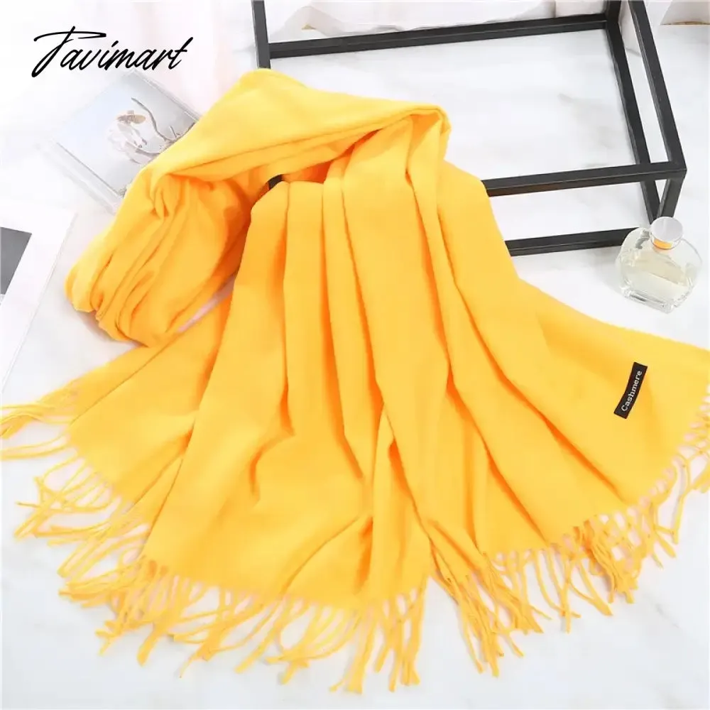 Tavimart Winter Women Cashmere Scarves Solid Color Lady Thicken Warm Pashmina Shawl Tassel Scarves Versatile Fashion Female Long Scarves