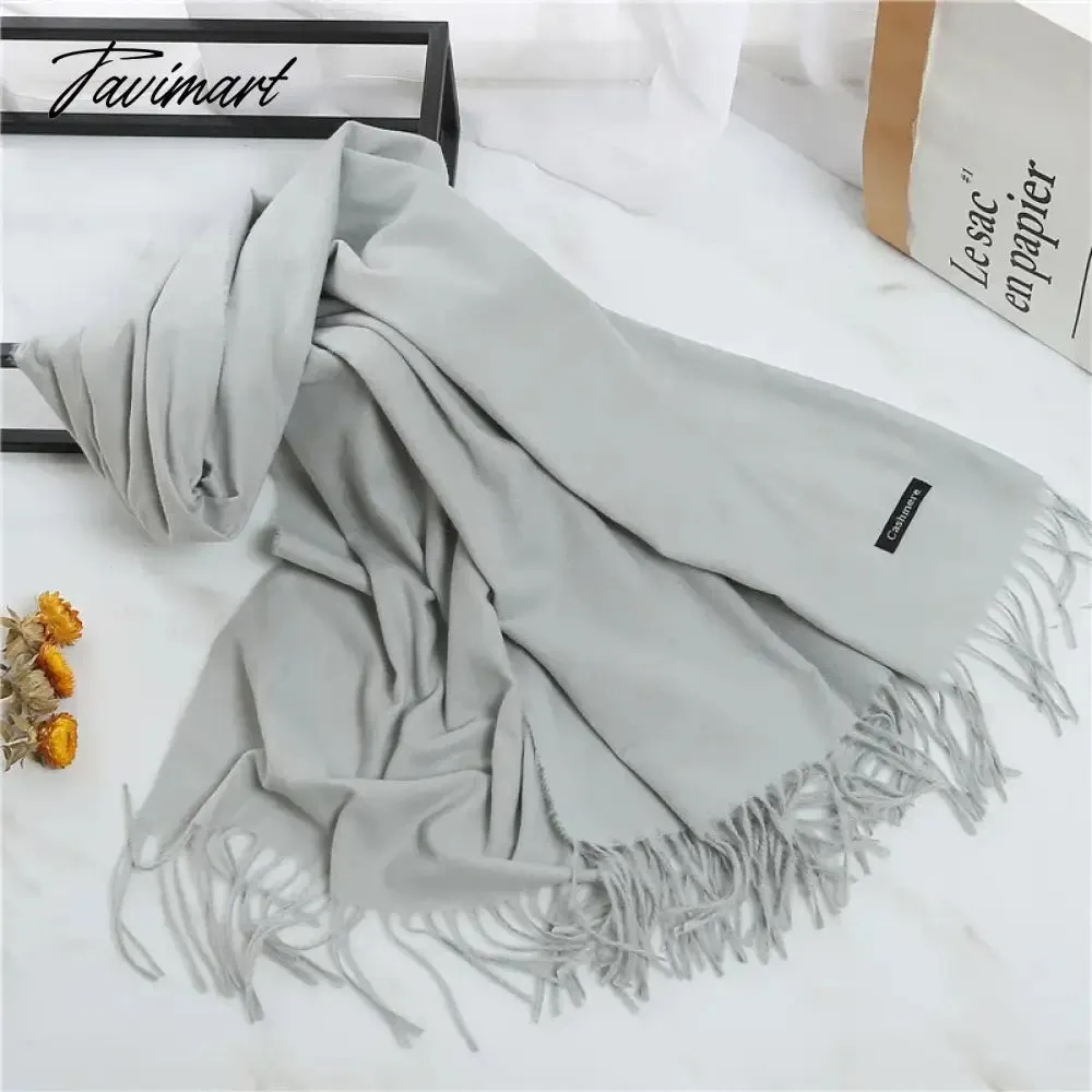 Tavimart Winter Women Cashmere Scarves Solid Color Lady Thicken Warm Pashmina Shawl Tassel Scarves Versatile Fashion Female Long Scarves