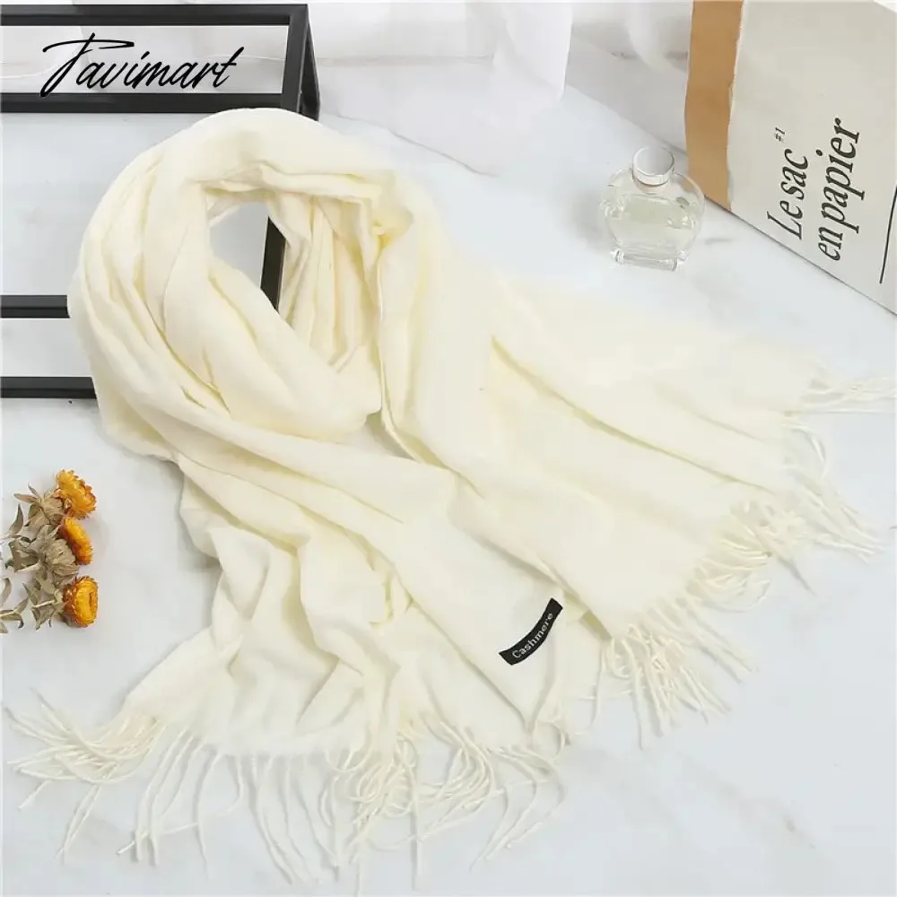 Tavimart Winter Women Cashmere Scarves Solid Color Lady Thicken Warm Pashmina Shawl Tassel Scarves Versatile Fashion Female Long Scarves