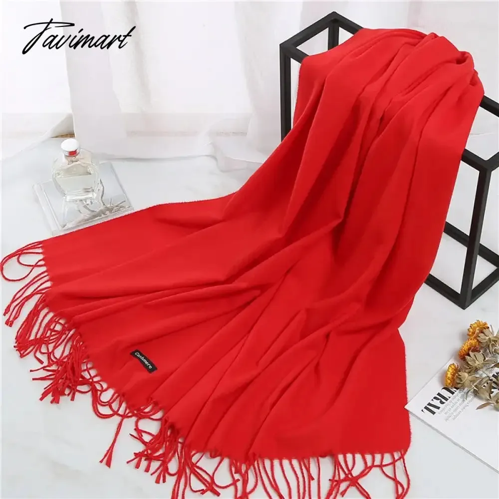 Tavimart Winter Women Cashmere Scarves Solid Color Lady Thicken Warm Pashmina Shawl Tassel Scarves Versatile Fashion Female Long Scarves