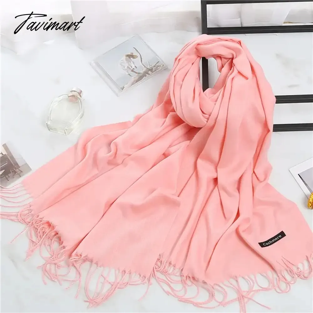 Tavimart Winter Women Cashmere Scarves Solid Color Lady Thicken Warm Pashmina Shawl Tassel Scarves Versatile Fashion Female Long Scarves