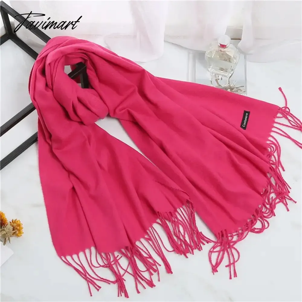 Tavimart Winter Women Cashmere Scarves Solid Color Lady Thicken Warm Pashmina Shawl Tassel Scarves Versatile Fashion Female Long Scarves