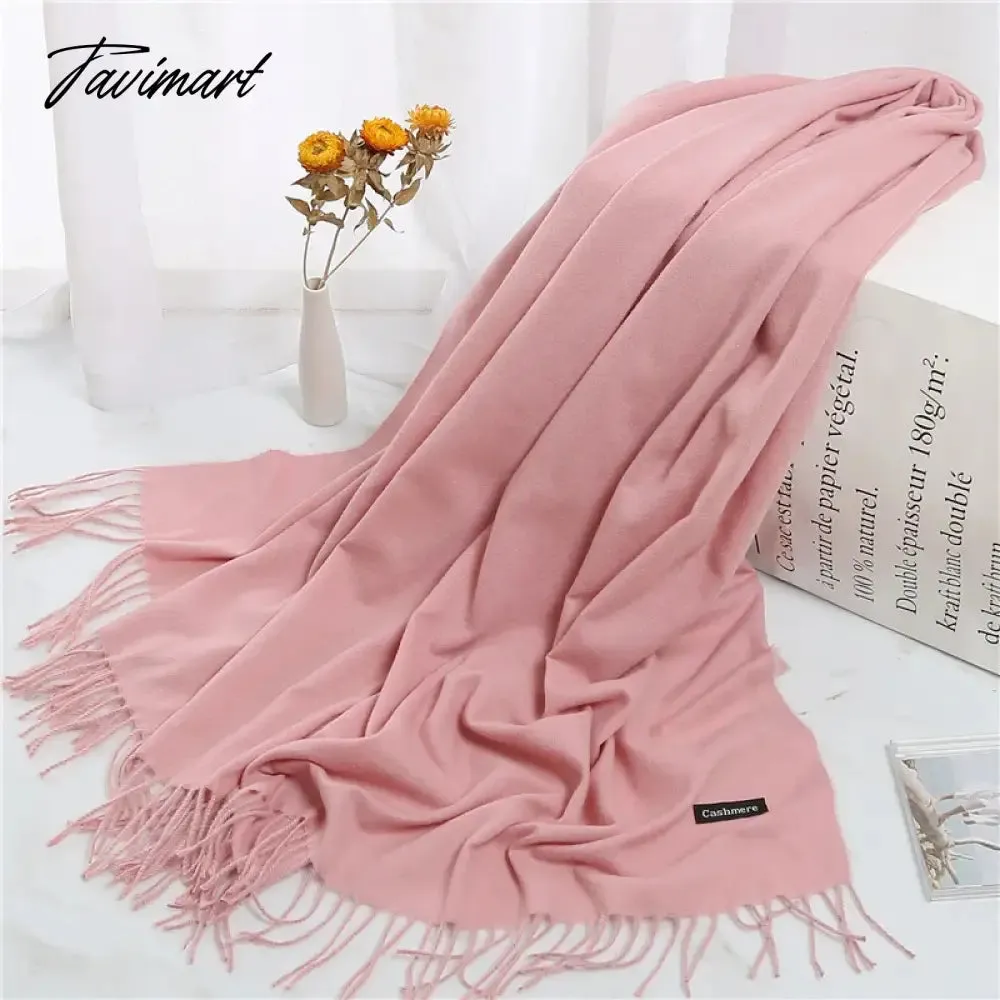 Tavimart Winter Women Cashmere Scarves Solid Color Lady Thicken Warm Pashmina Shawl Tassel Scarves Versatile Fashion Female Long Scarves