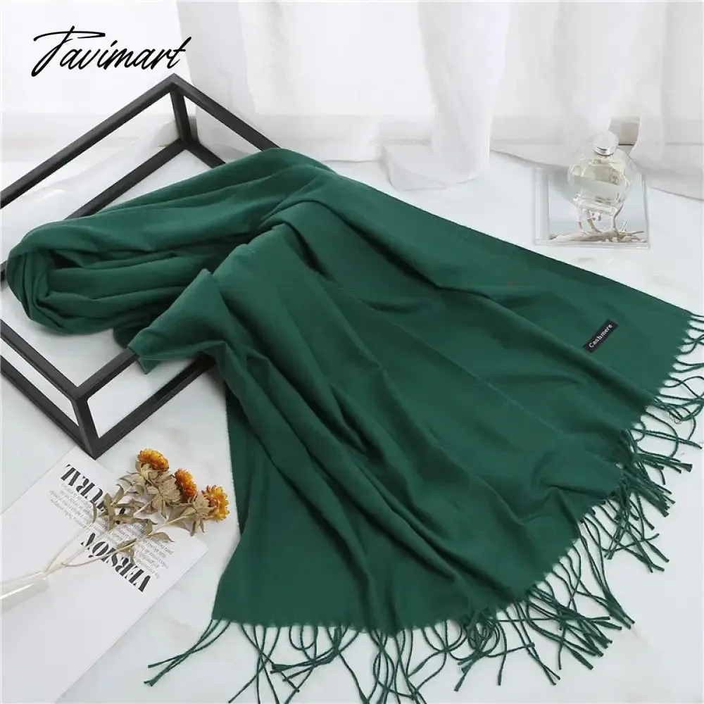 Tavimart Winter Women Cashmere Scarves Solid Color Lady Thicken Warm Pashmina Shawl Tassel Scarves Versatile Fashion Female Long Scarves